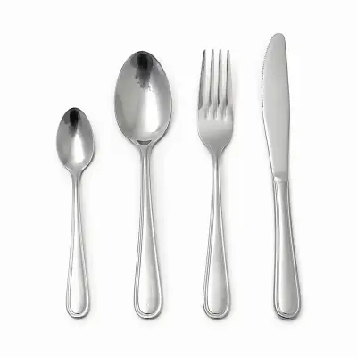 Set x4 Cubiertos en Acero Inoxidable | Cuchara, Cucharita, Tenedor y Cuchillo